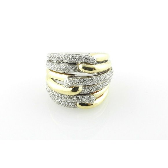 David Yurman 18K Gold Sterling Diamond Triple Loop Labyrinth Ring 7 #10708 - Picture 1 of 11